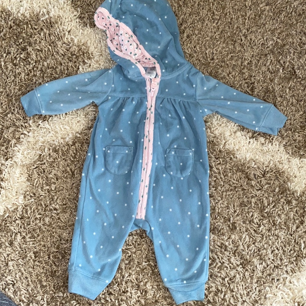 Carters Polka Dot fleece zipper one piece